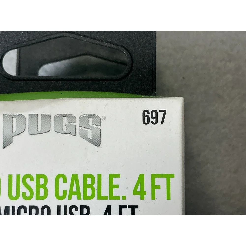 Pugs Gear Micro USB Cable 4 Ft Black Braided 2.1A Charge Sync New
